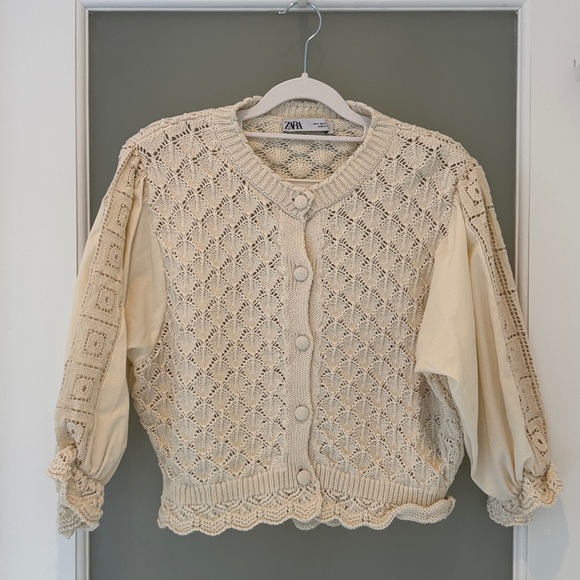 Zara Combination Knit Top - Ivory Crochet Cardigan ✨ - Picture 3 of 5